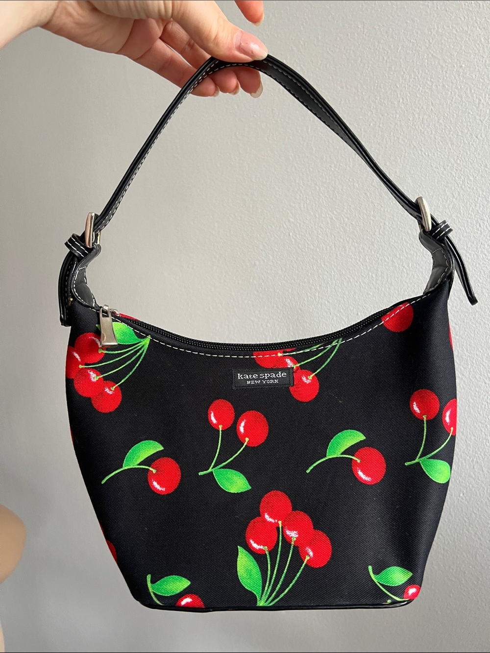 Vintage Kate Spade Cherry Print Mini Shoulder Hand Bag Black Red - Picture 1 of 15